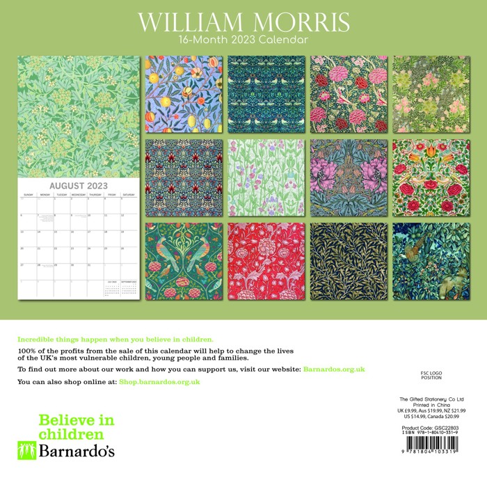 William Morris 2023 Calendar | Barnardo's Online Charity Shop